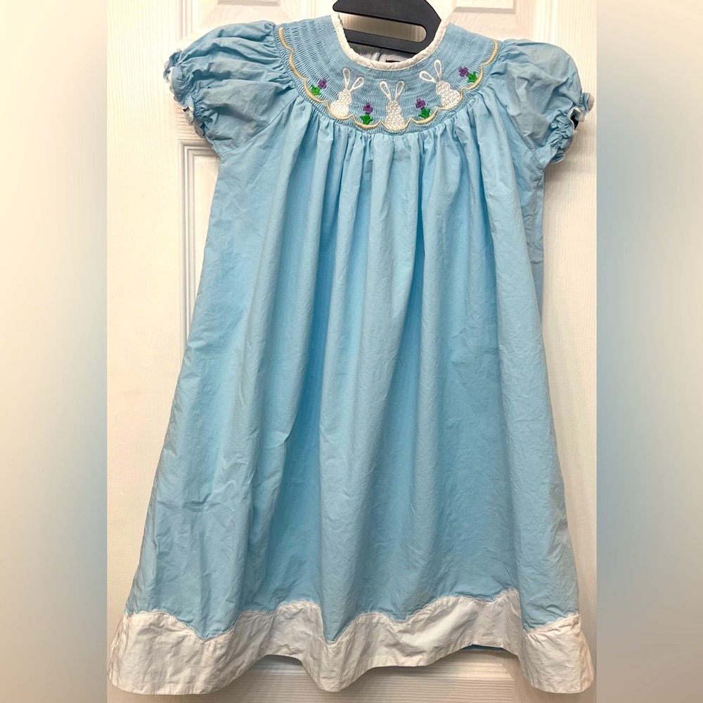 Light Blue Bunny Smocked Kids Dress